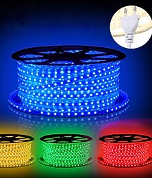 levne -LED venkovní páskové světlo ac220v voděodolné IP67 světelný pásek eu zástrčka flexibilní provazové světlo 5050 60 led/m vysoký jas vhodný pro vnitřní a venkovní komerční osvětlení dekorace včetně