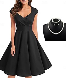 levne -Retro 50. léta Rockabilly A-Line šaty Flare šaty Jednobarevné Maškarní kostým Dámské Večírek Plesová maškaráda loučení se svobodou nevěsty Dospělé Šaty Náušnice Doplňky do vlasů Jaro léto