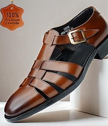 economico -sandali da uomo in pelle di vacchetta marrone di prima qualità – stile gladiatore aperto con chiusura a fibbia, scarpe casual comode e traspiranti per l'estate