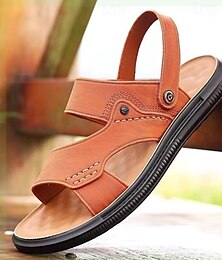 cheap -Men's Leather Sandals Dark Brown Black Summer Sandals Slippers Slides Walking Sporty Casual Beach Outdoor Vacation Breathable Comfortable Slip Resistant Shoes