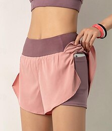 billige -Women's Yoga Shorts 2 in 1 High Waist Shorts Sports & Outdoor Casual Athleisure Breathable Quick Dry Lightweight Running Walking Jogging Regular Fit Sportswear Activewear Solid Colored Black Pink Blue