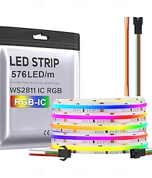 זול -רצועת led cob עמיד למים, rgb IC סטריפ אינטליגנטי 16ft 5m dc24v גמיש קלטת LED ws2811 סרט rgb ניתן להתייחסות לפרוייקטים של תאורת עשה זאת בעצמך למסיבה/בית (לא כולל חשמל ובקר)