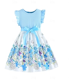 cheap -Kids Girls' Dress Graphic Sleeveless Solid Color Pit Stripe Patchwork Flower Butterfly Print Dress &Belt Party Outdoor Casual Fashion Polyester Summer Spring 3-13 Years