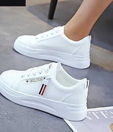 voordelige -witte skateschoenen voor dames, casual outdoorschoenen met veters, comfortabele lage wandelschoenen, platte sneakers, wit blauw
