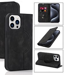 cheap -Phone Case For iPhone 15 Pro Max Plus iPhone 14 13 12 11 Pro Max Plus Mini SE Back Cover with Stand Holder Magnetic Support Wireless Charging Retro PC PU Leather