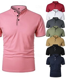cheap -Men's Golf Shirt Golf Polo Work Casual Stand Collar Short Sleeve Basic Modern Color Block Patchwork Button Spring & Summer Regular Fit Wine Black White Pink Navy Blue Green Golf Shirt
