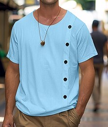 billige -Herre Skjorte Kortærmet skjorte Tee Top Helfarve Rund hals udendørs Gade Kortærmet Knap Tøj Mode Daglig Hawaiiansk
