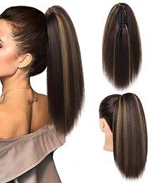 baratos -extensão de rabo de cavalo, clipe de garra curta de 14 "em rabo de cavalo reto para cabelo curto rabo de cavalo falso em várias camadas extensões de cabelo extensões de cabelo resistentes ao calor
