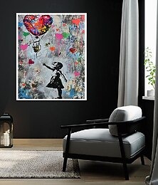 preiswerte -Banksy Mädchen Graffiti Ölgemälde handgemalt Pop Art Gemälde berühmte Leinwand Banksy Mädchen Kunstwerk Gemälde Banksy Ballon Leinwand Gemälde Wanddekoration Kunstwerk Gemälde