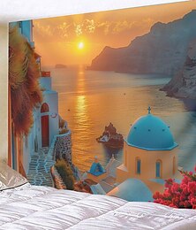 voordelige -Griekenland landschap hangend tapijt kunst aan de muur groot tapijt muurschildering decor foto achtergrond deken gordijn thuis slaapkamer woonkamer decoratie