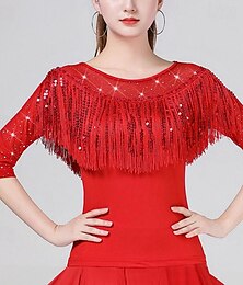 billiga -Latinamerikansk dans Tiodans Topp Tofs Ren Färg Tvinning Dam Prestanda Träning Halvlång ärm Hög Polyester