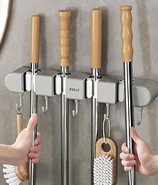 cheap -Wall Mounted Mop Holder Multi-Functional Broom Hanger Shelf Home Kitchen Storage Bathroom Suction Hanging Pipe Traceless Hooks