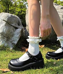 voordelige -Zwarte Mary Jane-schoenen met platform van lakleer voor dames, met dikke noppenzool en gespband, gotische Y2K-stijl voor school, streetwear en casual uitjes