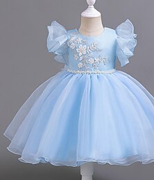 cheap -Kids Girls' Party Dress Floral Sequin Sleeveless Wedding Special Occasion Sequins Zipper Tie Knot Adorable Sweet Cotton Polyester Knee-length Party Dress Summer Spring Fall 3-12 Years White Pink Blue
