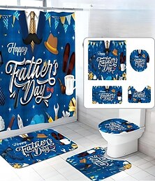 cheap -Father's Day 4 Pcs Shower Curtain Set Bathroom Sets Modern Home Bathroom Decor with Bath Mat U Shape and Toilet Lid Cover Mat and 12 Hooks