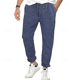 abordables -Hombre Pantalones Pantalones casuales Bolsillo Correa Cintura elástica Raya Comodidad Formal Fiesta Trabajo Moda Estilo clásico Negro Azul Real Microelástico