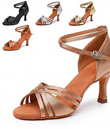 cheap -Women's Latin Dance Shoes Professional Basic Heel Buckle High Heel Open Toe Buckle Adults' Silver Light Brown Dark Brown