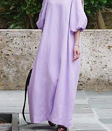 abordables -Femmes Noir Violet Kaki Été Printemps Robe maxi Robes en coton et lin Robe Décontractée Basique Moderne Quotidien Week-end Coupe Ample Uni Col ras du cou