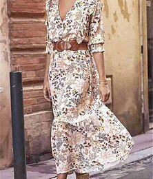 Χαμηλού Κόστους -Γυναικεία Καθημερινό φόρεμα Φόρεμα σε γραμμή Α Φλοράλ Στάμπα Λαιμόκοψη V Μακρύ Φόρεμα Μάξι Φόρεμα Στυλάτο Καθημερινό Καθημερινά Ημερομηνία Μισό μανίκι Καλοκαίρι