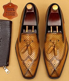 economico -mocassini con nappine in pelle di vacchetta di prima qualità da uomo – scarpe eleganti vintage traforate per occasioni formali