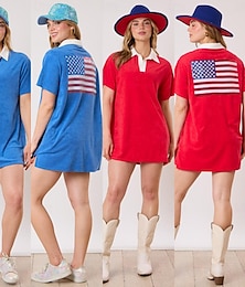 זול -דגל ארה"ב חולצת טי Polo דגל ארה"ב עבור בגדי ריקוד נשים מבוגרים נשף מסכות ללא הדפסה יום יומי\קז'ואל