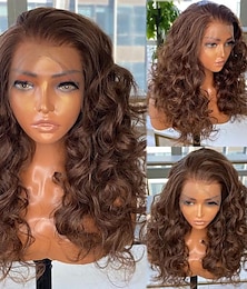 cheap -Remy Human Hair 13x4 Lace Front Wig Free Part Brazilian Hair Wavy Loose Wave Brown Wig 130% 150% Density with Baby Hair 100% Virgin Glueless Pre-Plucked For Women Long Human Hair Lace Wig