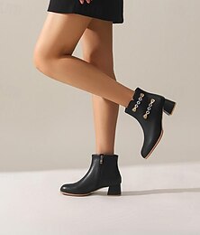 cheap -Women's Boots Biker boots Heel Boots Daily Booties Ankle Boots Rivet Chunky Heel Round Toe Fashion PU Zipper Black White