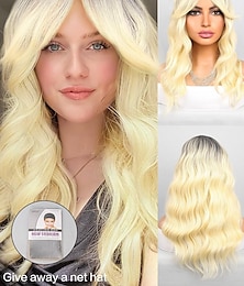 billige -Syntetiske parykker Bouncy Curl Mellemdel Paryk 20 tommer (ca. 50cm) Sort og Guld Syntetisk hår Dame Sort-Blonde