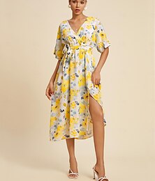 abordables -robe mi-longue fluide à imprimé floral