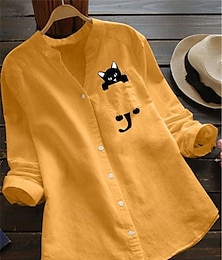 cheap -Shirt Blouse Women's White Yellow Army Green Cat Print Daily Basic Modern V Neck Regular Fit S
