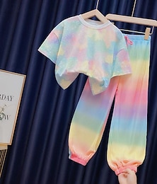 cheap -Girls' Summer Rainbow Suit Middle And Big Children's Clothing For Girls Tie-dye Sports 2-piece Sets Baby Girl Clothes