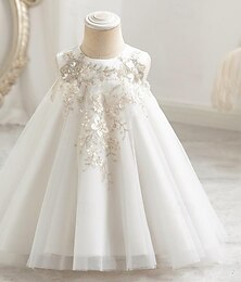 billiga -Småbarn Flickor Festklänning Paljett Ärmlös Prestanda Nät söt stil Prinsessa Polyester Ovanför knäet Sheath Dress Tyllklänning Sommar Vår Höst 3-7 år Vit Rodnande Rosa
