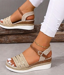 baratos -sandálias femininas de cunha – sandálias plataforma abertas estilo boho com tira ajustável, sapatos casuais de verão