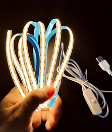 ieftine -Bandă luminoasă cu LED-uri cob usb 5v, lucioasă, moale, flexibilă, cu comutator USB 3,28-16 ft (1-5 m) 480 led/metru, bandă luminoasă de siguranță auto-adezivă, flexibilă, impermeabilă, potrivită