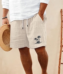 ieftine -Bărbați Pantaloni scurți din in Pantaloni scurți de vară Pantaloni scurți de plajă Buzunar Cordon Talie elastică Copac de cocos Confort Respirabil Scurt Concediu Vacanță Plajă Hawaiană Boho Negru Alb
