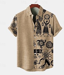 billiga -Herr Skjorta linneskjorta retro skjortor Vintage skjorta Etnisk skjorta Dagligen Blå Grön Khaki grön Kortärmad Nedvikt Sommar Vår Kläder