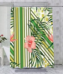 זול -וילון מקלחת צמח טרופי עם ווים לדלת אסם חדר אמבטיה סט עיצוב אמבטיה פוליאסטר עמיד למים 12 חבילות ווי פלסטיק