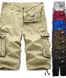 お買い得  -男性用 カーゴショーツ バミューダショーツ ワークショーツ ハイキング ショーツ 脚巾着 マルチポケット 6ポケット 平織り 膝丈 スポーツ・アウトドア お出かけ ストリートファッション クラシック ブラック ルビーレッド