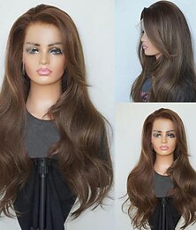 baratos -Cabelo humano remy 13x4 Lace Front Peruca Parte livre Cabelo Brasileiro Ondulado Ruivo Peruca 130% 150% Densidade do Cabelo com o cabelo do bebê 100% Virgem Pré-depenado Para Feminino Longo Perucas