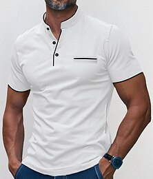 voordelige -Voor heren POLO Shirt Golfshirt Werk liiketoiminta Opstaand Korte mouw Modieus Basic Effen Kleur Effen Mode Zomer Normale pasvorm Zwart Wit Bordeaux Marineblauw POLO Shirt