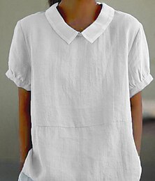 economico -Per donna Camicia Blusa Camicie di cotone e lino Semplice Essenziale Moderno Colletto a Camicia Quotidiano Bottoni Bianco Rosa Blu marino Azzurro Estate