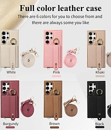 رخيصةأون -هاتف غطاء من أجل سامسونج جالاكسي S24 Ultra Plus S23 Ultra Plus S22 بلس ألترا اس 25 الترا غطاء خلفي مع حامل مع رباط المعصم فتحة لبطاقة مكتب  /  الأعمال TPU معدن جلد PU