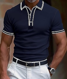 voordelige -Voor heren POLO Shirt Golfshirt Werk liiketoiminta Geribbelde polokraag Klassiek Korte mouw Basic Modern Effen Kleur Lapwerk nappi Lente zomer Normale pasvorm Zwart Bordeaux Marineblauw Koningsblauw