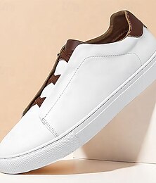 cheap -Men's Classic White Leather Sneakers with Brown Accents - Stylish Casual Footwear