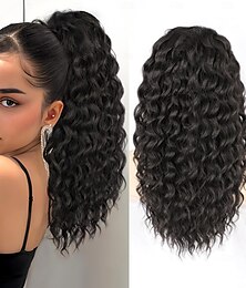 baratos -Extensão de rabo de cavalo encaracolado com cordão para mulheres negras marrom preto clipe encaracolado em extensões de cabelo Extensão de rabo de cavalo de 18 polegadas peruca sintética para festa