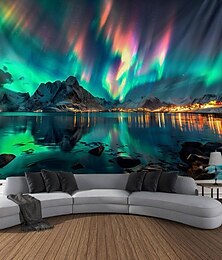 cheap -Aurora Northern Lights Hanging Tapestry Wall Art Large Tapestry Mural Decor Photograph Backdrop Blanket Curtain Home Bedroom Living Room Decoration