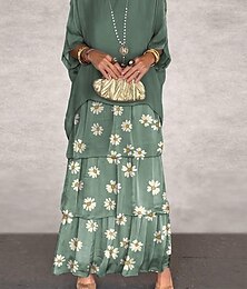 levne -dámské šifonové šaty květinový volánkový potisk posádka ke krku maxi šaty elegantní svatební párty 3/4 rukáv letní