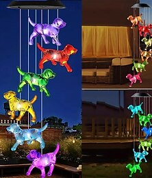 economico -cucciolo di carillon eolico solare luce che cambia colore cristallo a forma di cane giardino paesaggio luce esterna impermeabile balcone cortile patio lampada a sospensione festa di natale decorazione