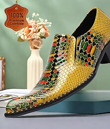 preiswerte -Herren Bunte Mosaik Schlangenleder Print Leder Slipper mit niedrigem Blockabsatz