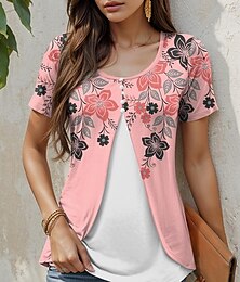 cheap -Women's Tunic Floral Daily Fashion Short Sleeve Crew Neck Pink Summer